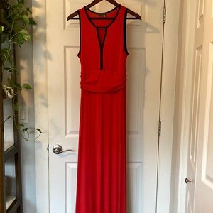 Vince Camuto red sleeveless maxi dress jersey black trim